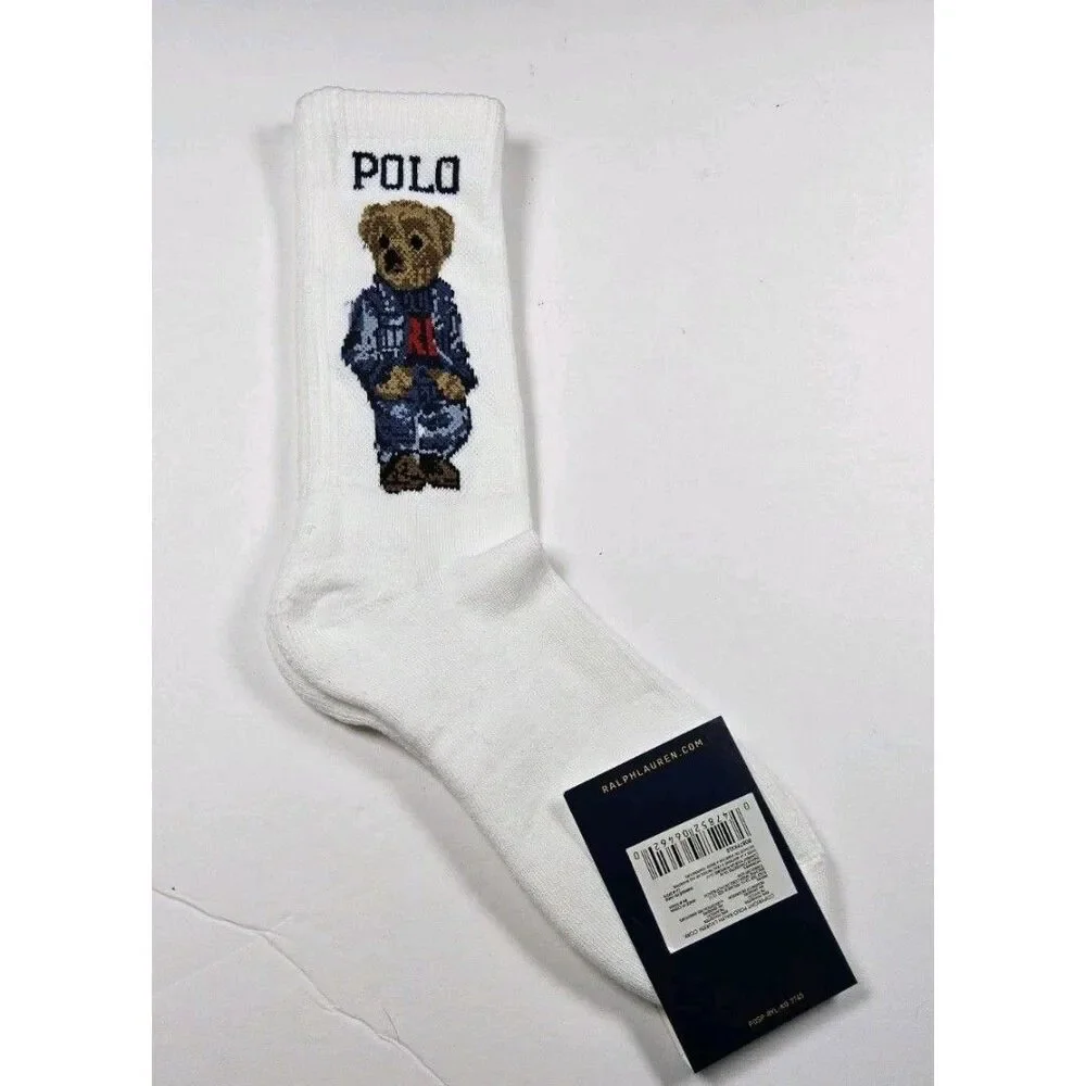 Polo Ralph Lauren Denim Bear Crew Socks Size 13-16 Flawed